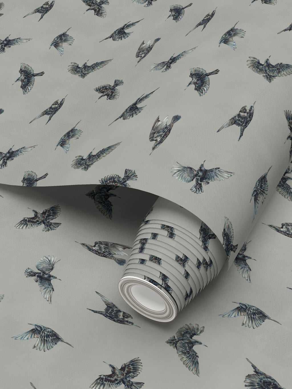 Starling Murmuration Wallpaper, Warm Grey Migratory Birds Wall Mural