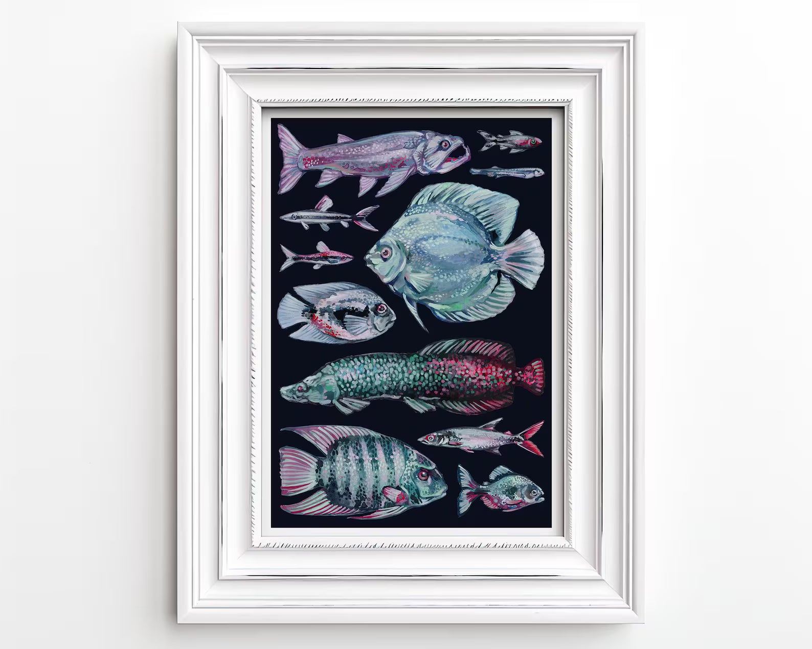 Amazon River Fish Illustration, Blue Aquatic Wildlife Wall Art, South American Amazonian Animals, A4 Print