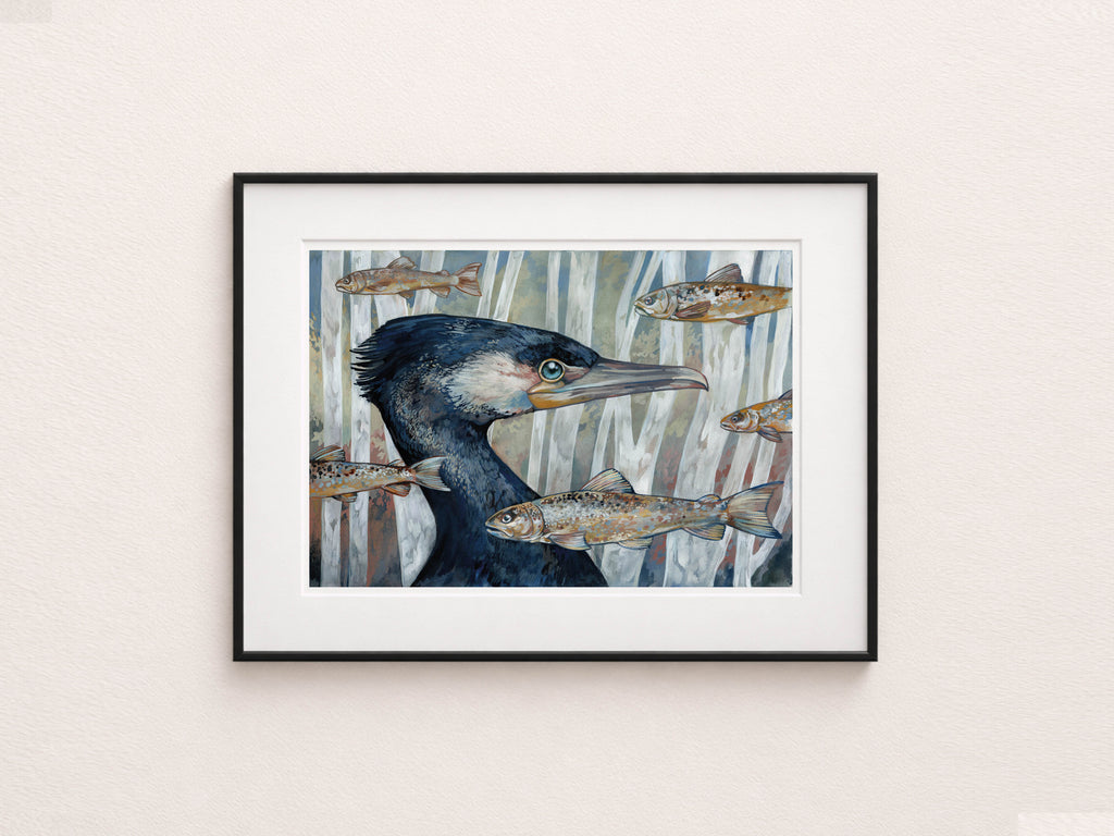 Cormorant & Fish, Coastal Wildlife A3 Art Print