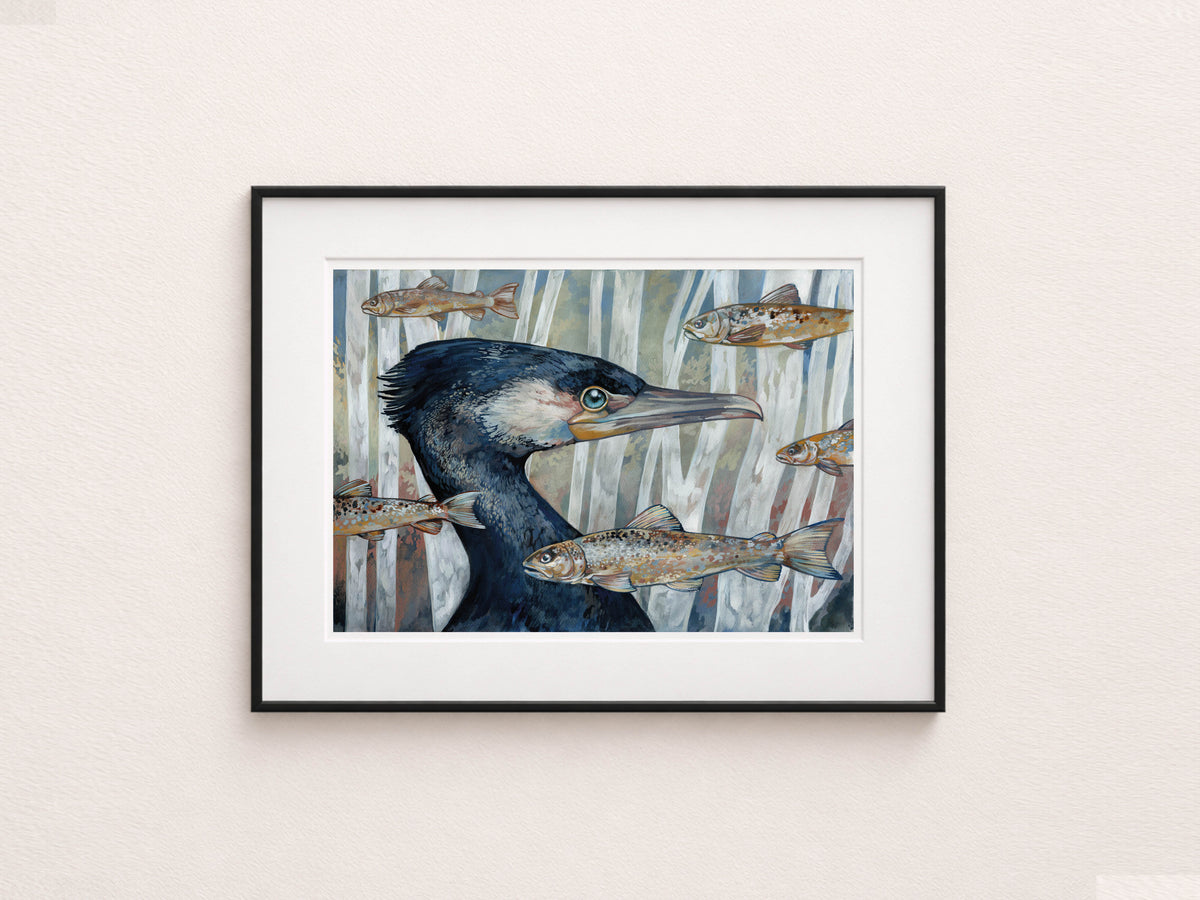 Cormorant & Fish, Coastal Wildlife A3 Art Print