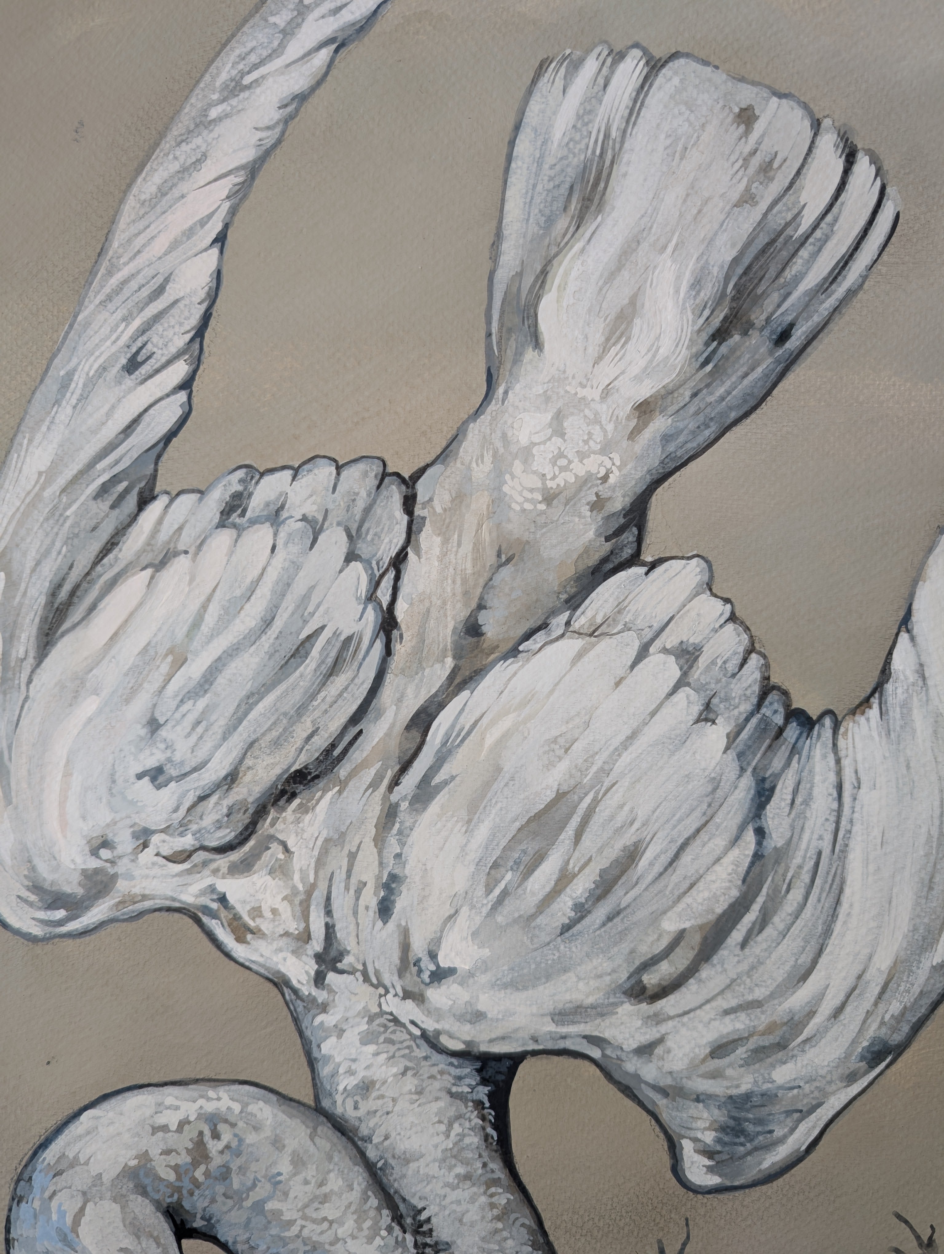 Original Painting Swan Song II, Flying Mute White Swan, Romantic Gothic Wall Art, A2 Illustration
