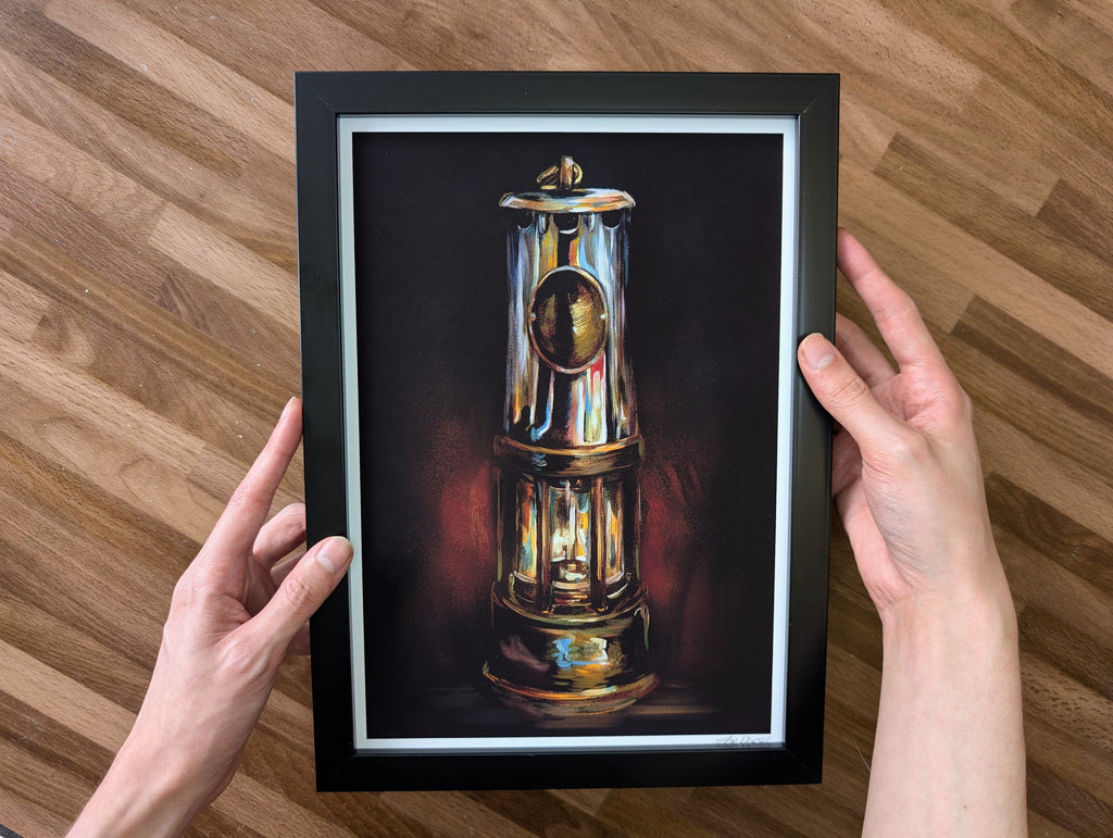 Miner's Lamp Oil Painting Illustration, Coal Mine Gas Lamp, North East Industrial Heritage Wall Art, A4 Print