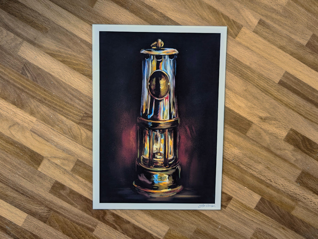 Miner's Lamp Oil Painting Illustration, Coal Mine Gas Lamp, North East Industrial Heritage Wall Art, A4 Print