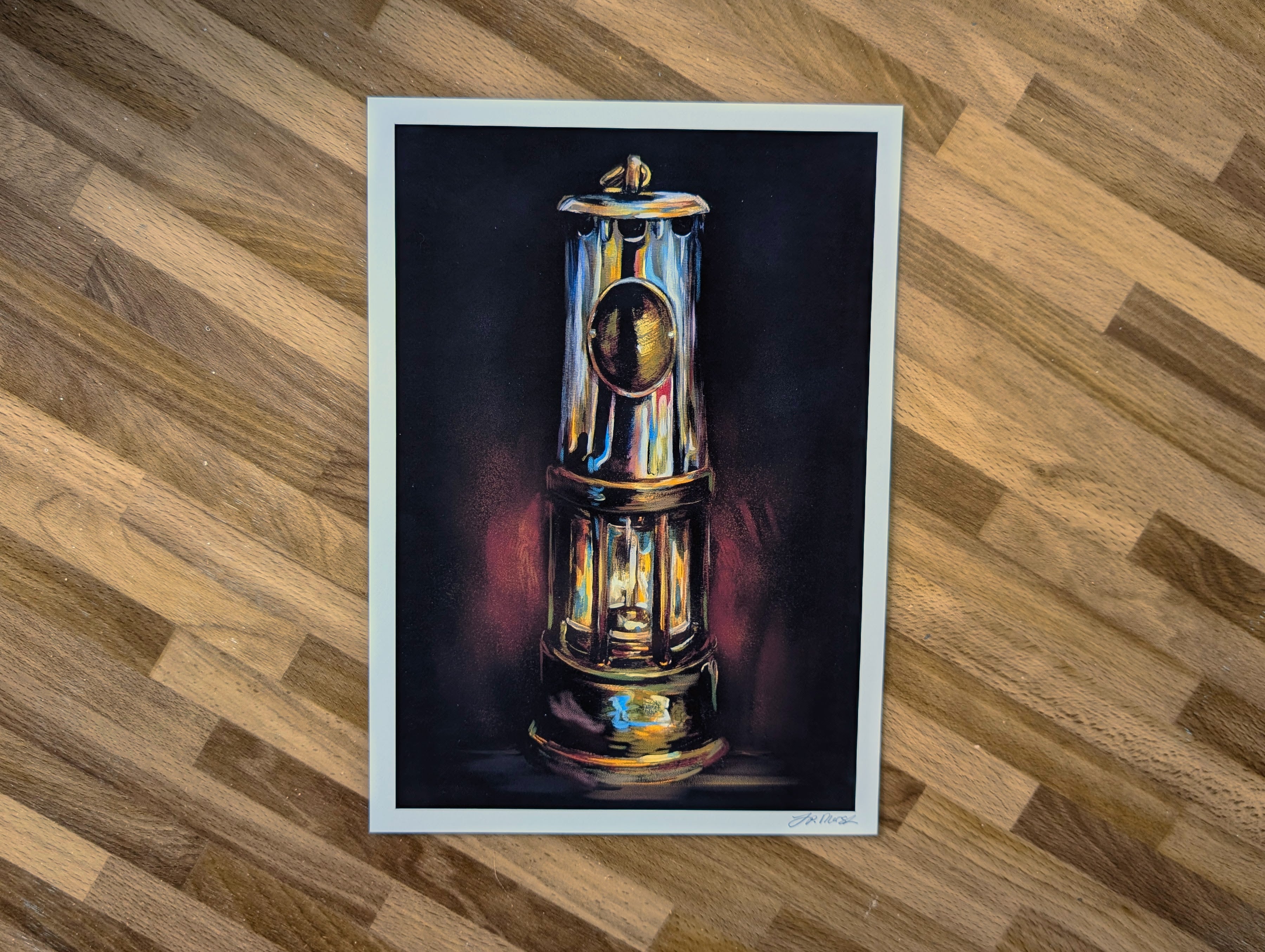 Miner's Lamp Oil Painting Illustration, Coal Mine Gas Lamp, North East Industrial Heritage Wall Art, A4 Print