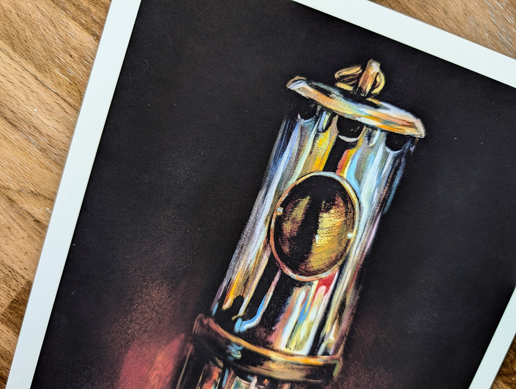 Miner's Lamp Oil Painting Illustration, Coal Mine Gas Lamp, North East Industrial Heritage Wall Art, A4 Print